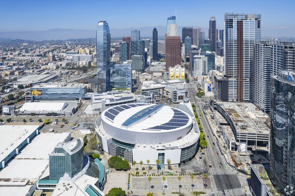 The Crypto.com Arena sits right in Downtown LA, surrounded by high-rises.