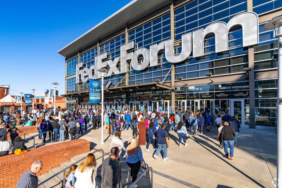 Fans stream into the FedEx Forum to watch a Memphis Grizzlies game.
