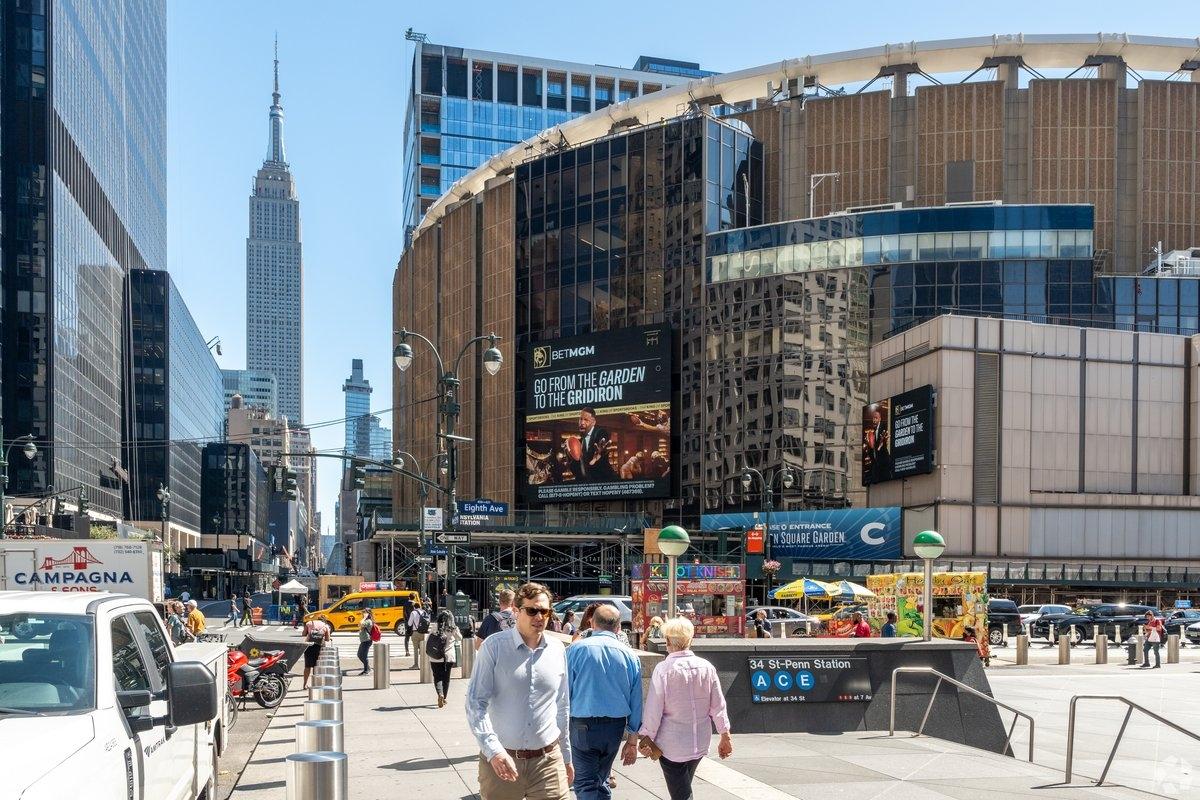 Madison Square Garden is surrounded by the hustle and bustle of Manhattan.
