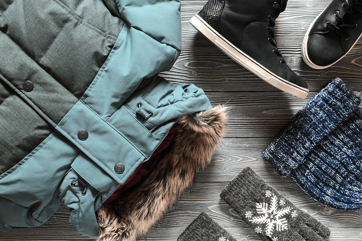 sprawled out winter clothes