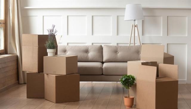 Boxes in a living room ready to be moved