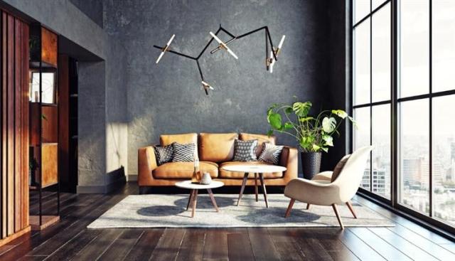 Tan Couch in a Modern Loft
