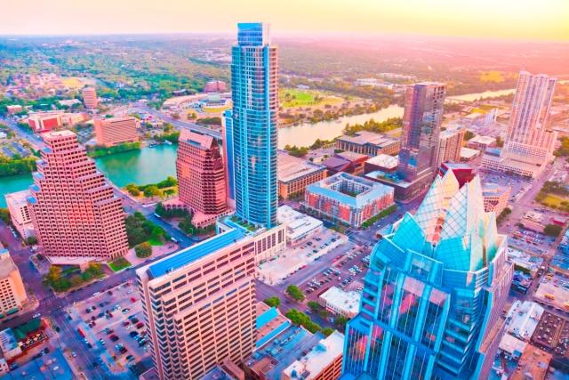 The Austin, TX skyline at dusk.