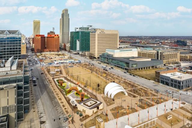 Aerial view of Downtown Omaha, Nebraska.