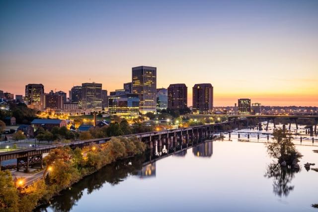 Downtown Richmond skyline at sunset