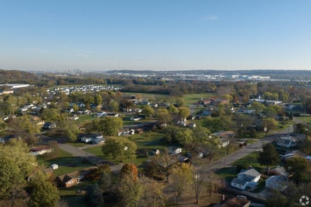 An aerial view of a neighborhood outside of Dayton, OH, where the expansion of data centers has increased demand for rentals.