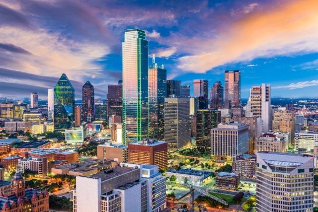 The bright, colorful skyline of Dallas, TX