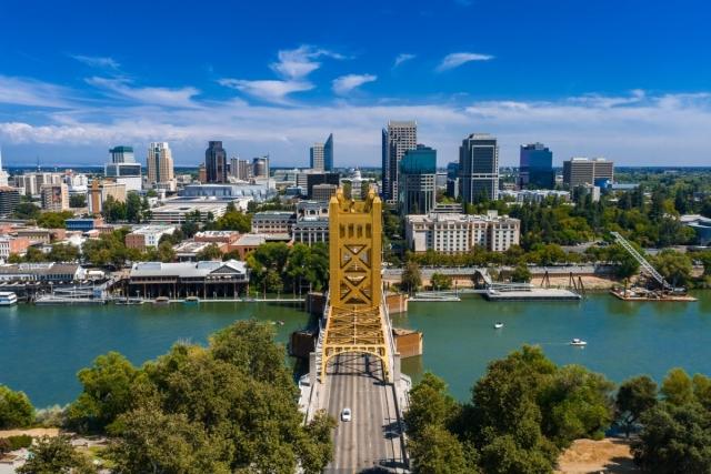 Aerial view of the Tower Bridge in Sacramento