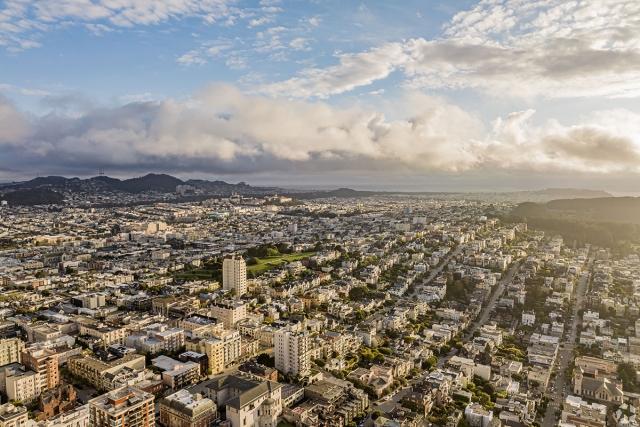 San Francisco spreads out below with hills in the background.