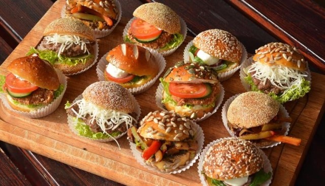 a spread of burgers
