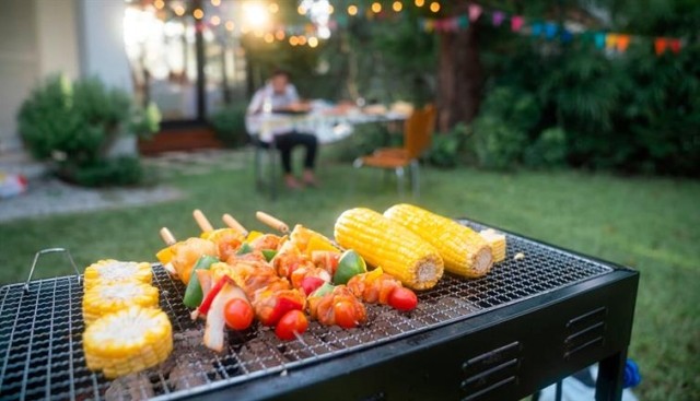 Food on an outdoor grill