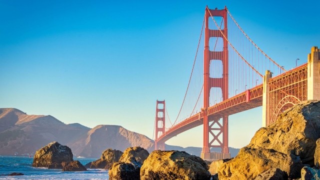 Golden Gate Bridge against a clear sky