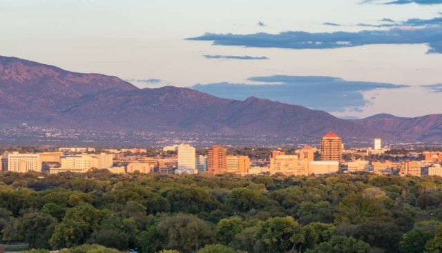 Albuquerque skyline with the Sandia Mountains in the background
