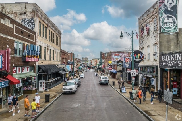 Beale Street in Memphis, Tennessee, is located in the Entertainment District and hosts a range of community events.