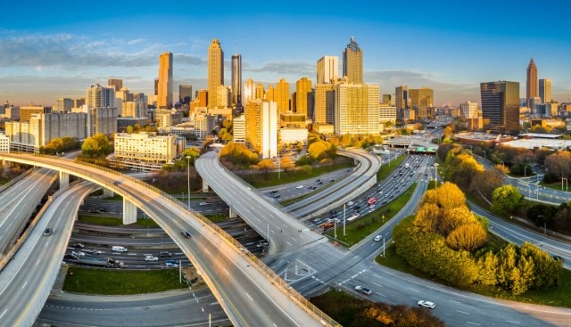 Multiple weaving highways lead to downtown Atlanta, Georgia. 