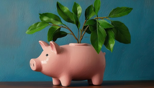 An image of a piggy bank being used as a planter.