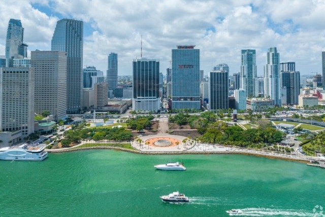 Bayfront Park sits at the center of Downtown Miami along Biscayne Bay.