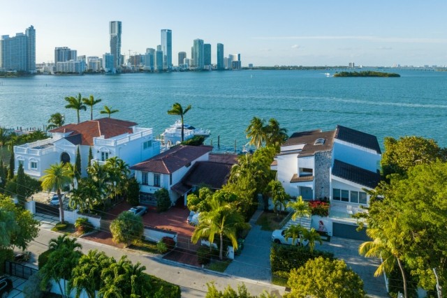 The Venetian Islands in Miami, Florida, overlook Downtown Miami.