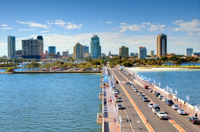 Overlooking the waterway bridge to downtown Saint Petersburg, FL