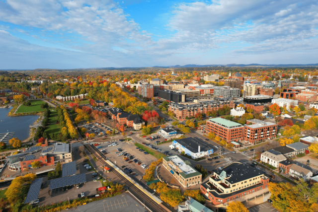 Burlington, Vermont becomes a tapestry of reds, yellows, and oranges during fall.