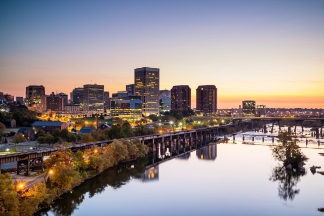 Downtown Richmond skyline at sunset
