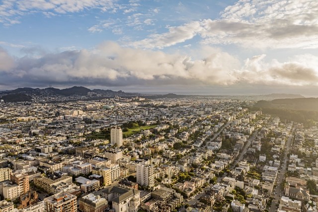 San Francisco spreads out below with hills in the background.