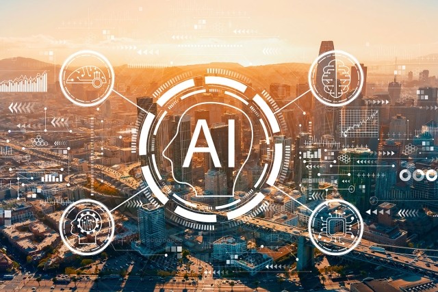 Technology imagery and symbols overtop of San Francisco.