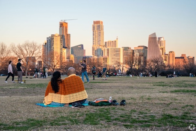 People enjoying Zilker Park in Austin, Texas.