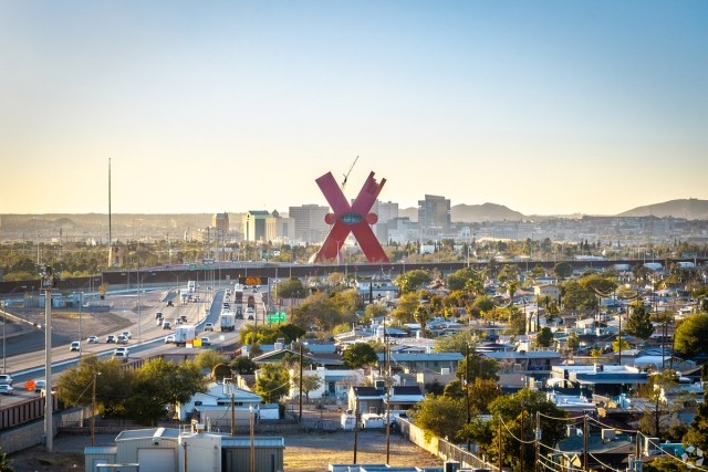 The iconic skyline of El Paso rises over its suburbs.