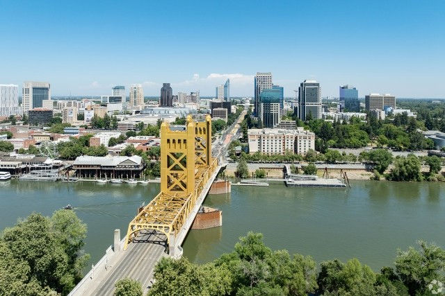 The Tower Bridge leads into Downtown Sacramento.