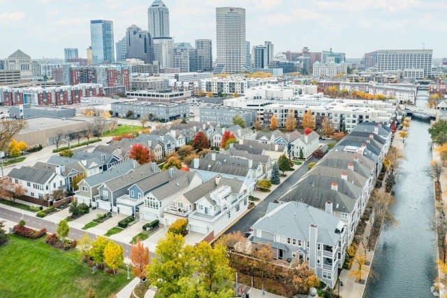 Homes and apartment communities line the canals in Indianapolis.